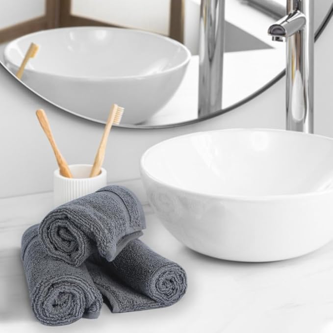 Avalon Towels Cotton Washcloths – (Pack of 12) Size 13x13 Inches, 100% Ring Spun Cotton, Absorbent, Soft Face Towels, Gym Towels, Hotel and Spa Quality, Reusable Fingertip Towels (Grey)