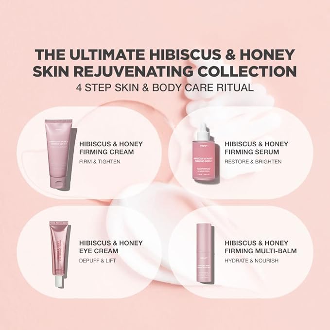 PROOT Hibiscus and Honey Firming Cream, Eye Cream & Multi Balm Bundle | Hibiscus and Honey Firming Collection For Face, Neck, Eyes and Body | Neck Firming Serum and Balm With Skin Bounce Complex