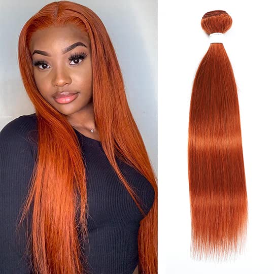REMY Hair Brazilian Color #350 Human Hair Bundles 1 Bundle Burnt Orange Color Bundles Straight Unprocessed Hair Extensions(16" Bundle)