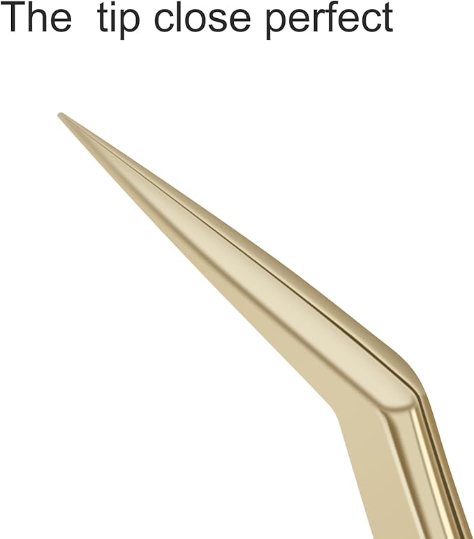 NAGARAKU Tweezers for Eyelash Extensions Gold Curved Angled Long tip Volume Cluster Super Light Weight Easy Fanning Tweezers Stainless Steel Precision (N-03-2)