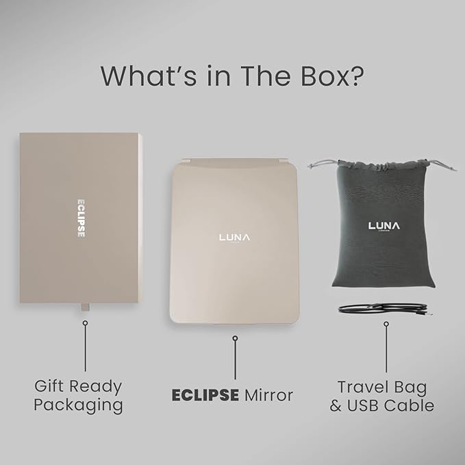 Eclipse LED Lighted Travel Vanity Makeup Mirror | 3 Colour Light, Compact, Portable, Lighted, Rechargeable, Illuminated Mirror | Perfect for Travel, Makeup & Beauty Needs | Soft Stone