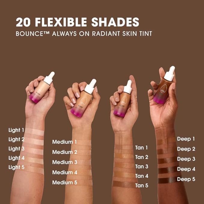 Beautyblender 12-Hour Always on Radiant Skin Tint, Breathable Serum Foundation Stays Put for All Day Long Wear, Infused with Hyaluronic Acid & Niacinamide, Deep 5