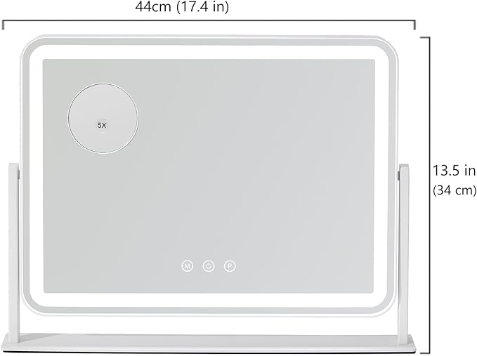 HIEEY Vanity Mirror with Lights, Makeup Mirror with Lights, Three Color Lighting Modes, and 5X Magnification Mirror, Smart Touch Control, 360°Rotation (13.5" x 17.4" White,Gift Box)