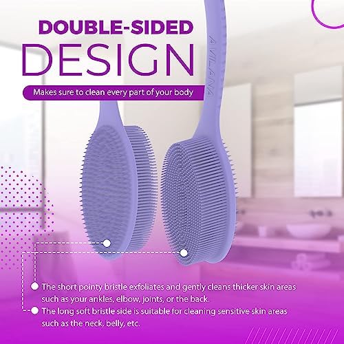 Avilana Back Scrubber for Shower,19 inch Silicone Body Scrubber with Handle, Shower Back Scrubber for Men and Women, Back Brush for Shower, Loofah with Handle Shower Brush