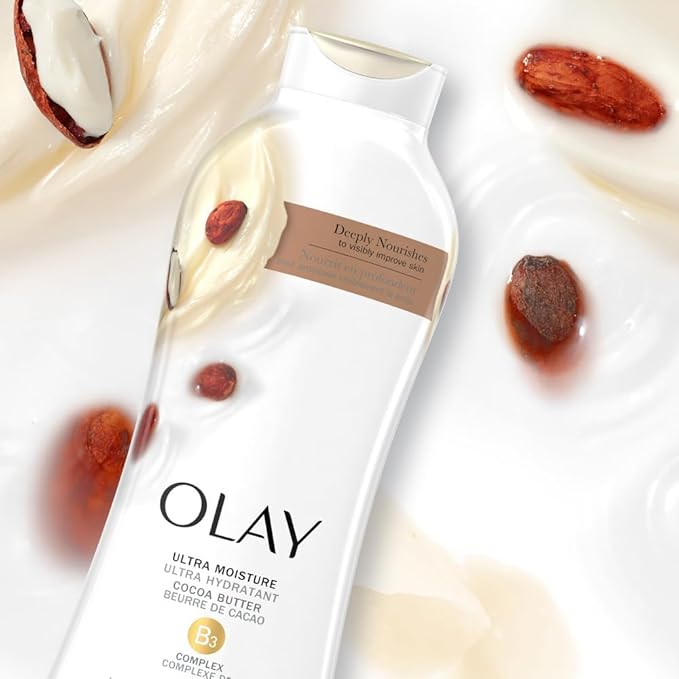 Olay Body Wash for Women, Ultra Moisture, 24hr Moisturizing, Hydrating & Refreshing, B3 Vitamin Complex, Free of Parabens & Phthalates, For All Skin Types, Cocoa Butter Scent, 22 fl oz (Pack of 4)