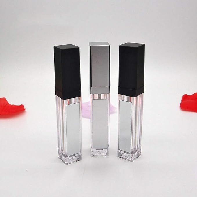10 Pcs 7.5ml Plastic Square Clear Lip Gloss Tubes Vials with Mirror LED Light Lip Glaze Tube Bottles Refillable Makeup Lipstick Tube DIY Cosmetic Container Travel for Woman Girl(Silver)