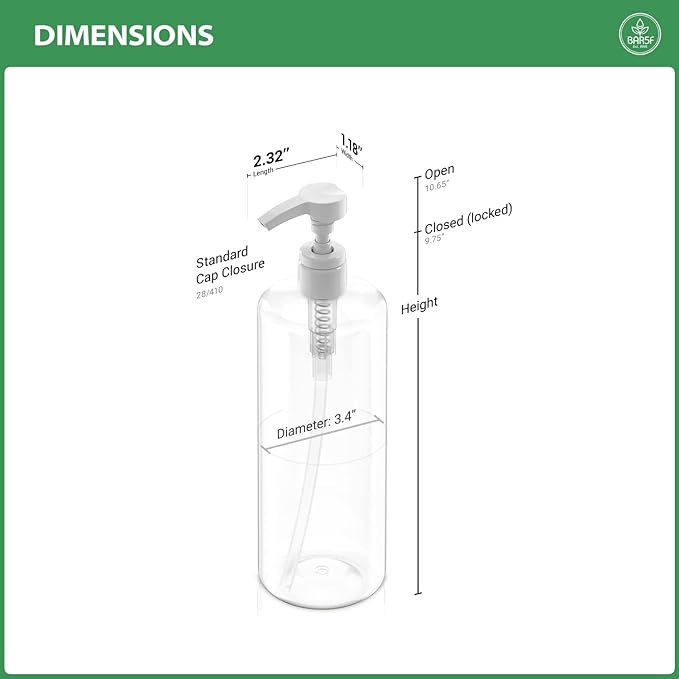 Bar5F Pump Bottle 32-Ounce 1-Liter Empty for Shampoo Conditioner Body Wash Lotion BPA-Free Crystal-Clear