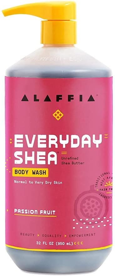 Alaffia EveryDay Shea Body Wash, Naturally Moisturizing Cleanser for All Skin Types with Fair Trade Shea Butter, Neem & Coconut Oil, Passion Fruit 32 fl oz