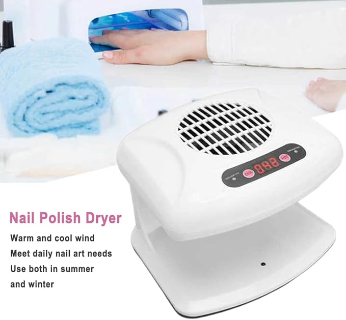 Nail Dryer Fan,Nail Gel Fast Drying Curing Nail Fan Dryer for One Hands and Single-Legged, Warm & Cool Wind Blower for Regular Nail Polish, Home and Salon Use