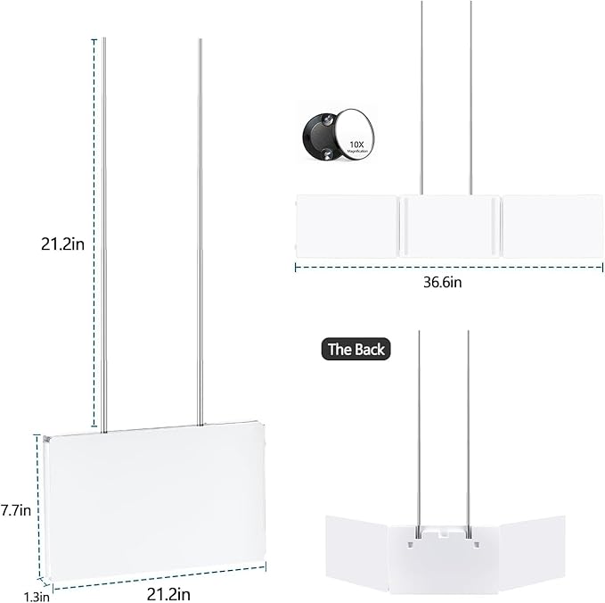 JANMPASK LED 3 Way Mirror for Self Cutting Mirror Vanity Barber Supplies Accessories 360 Makeup Mirror with Light Trifold to See Back of Head(White)