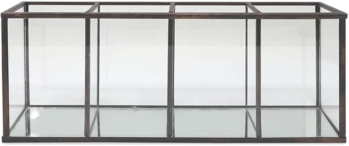 Isaac Jacobs 4-Compartment Organizer- Makeup Brush Holder- Vintage Style Brass and Glass Storage Solution with Mirror Base- Office, Bathroom, Kitchen Supplies and More (Antique Bronze)