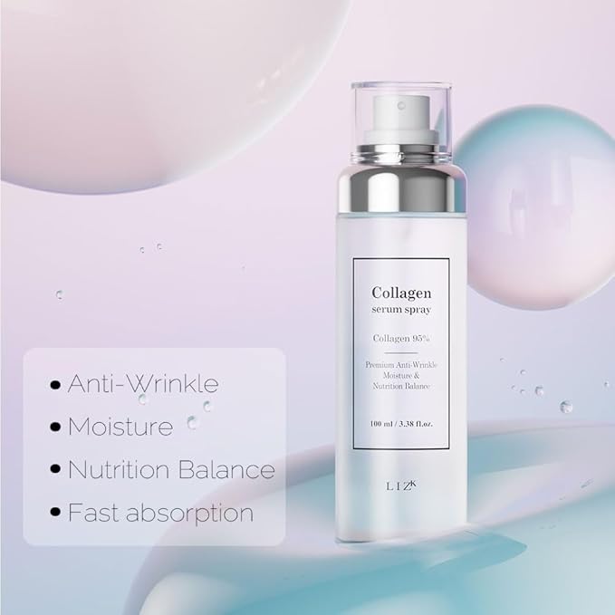 LIZK Collagen Serum Spray for Face 100ml (3.38 fl.oz) Glass Skin, Collagen extract 95%,easy to use, sparying at last step in skincare,body care, moisture mist, korea cosmetics