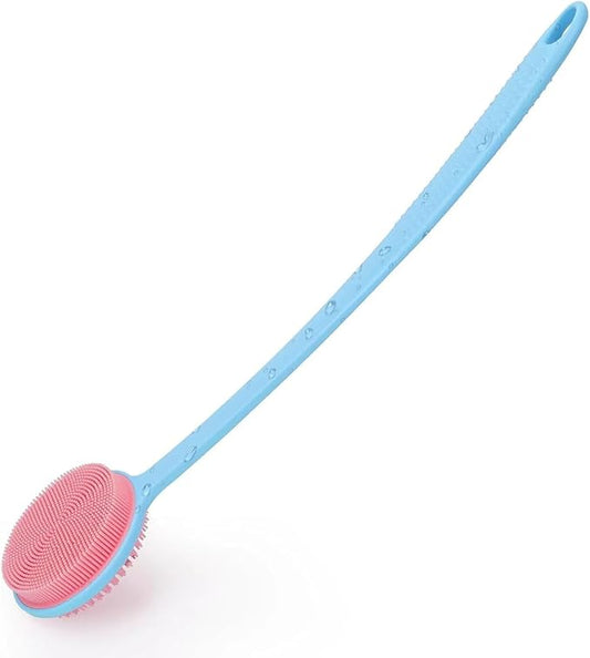 VWMYQ Silicone Back Scrubber for Shower, Bath Body Brush with Long Handle, Double Sided Shower Brush for Shower Exfoliating and Massage Can Produce Rich Foam, Long Handle Back Scrubber for Men