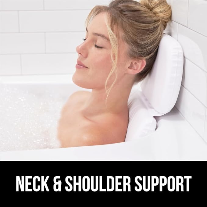GORILLA GRIP Bath Pillow for Tub, Improved Suction Cups, Luxury Bathtub Pillows, Headrest for Neck and Back Support, Relaxing Home Spa, Hot Tubs and Bathroom Essentials, Gifts for Women, 3 Panel White