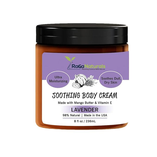 RaGaNaturals Natural Face and Body Butter Cream for Dry Skin - Calming, Nourishing & Hydrating Lavender Body Cream for Women, Men & Kids - Softens Skin and Delivers Healthy-Looking Glow - Vegan - 8 Oz