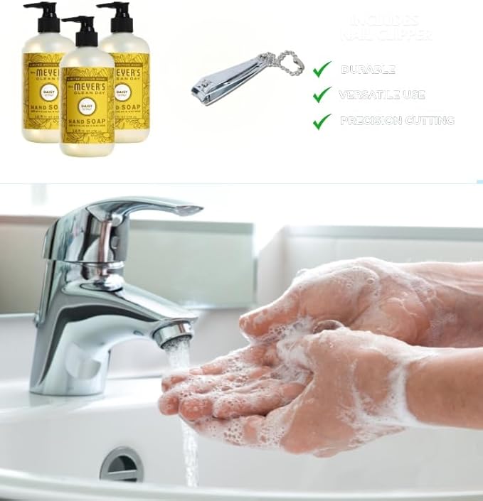Clean Day Organic Daisy Scent Liquid Hand Soap 12.5 oz Bundle with Nail Clipper - Gentle Hand Soap with Essential Oils & Aloe Vera - (4 Items)