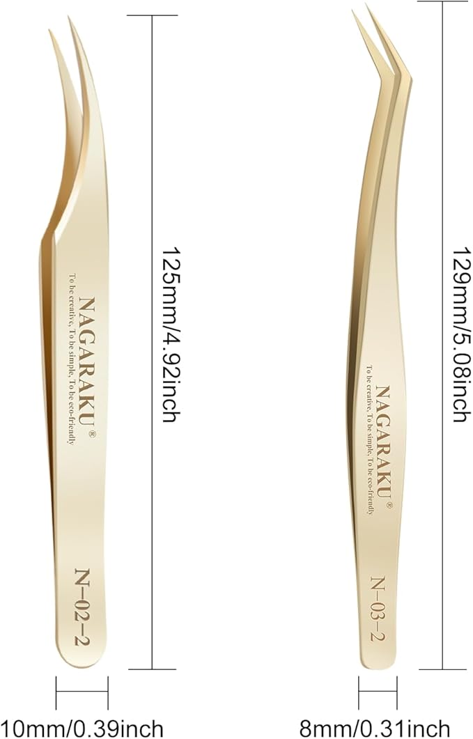 NAGARAKU Eyelash Extension Tweezers Gold Straight Isolation Professional Isolator Stainless Steel Precision (N-02-2)