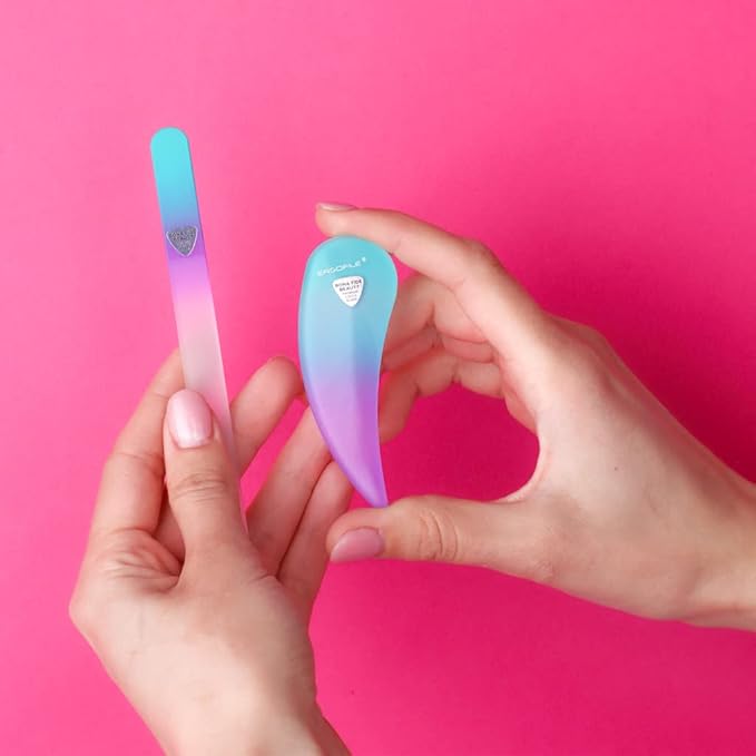 BONA FIDE BEAUTY Drop Ergonomic Glass Nail File Manicure Set - 4-Pieces Comfort Grip Ergofile Czech Glass