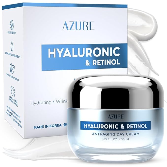 Azure Cosmetics Hyaluronic Acid Moisturizer Face Cream - Dermatologist Tested, Anti-Aging Retinol Cream for Dark Spots, Fine Lines & Wrinkles - Clean Beauty, Korean Skincare - All Skin Type - 1.69 oz