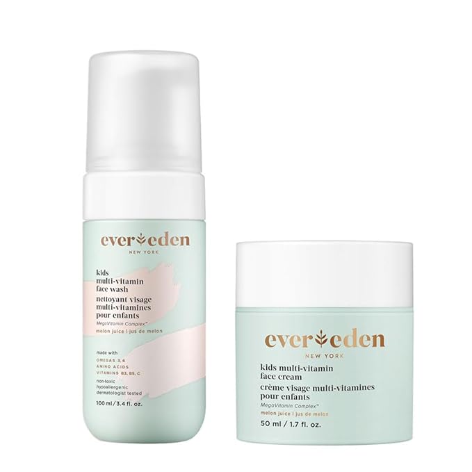 Evereden Kids Happy Face Duo (Melon Juice) - Multi-Vitamin Kids Face Wash & Kids Face Cream Set - Clean & Vegan Skin Care for Kids 3+ - Moisturizing, Nourishing, & Protective Kids Skin Care Set