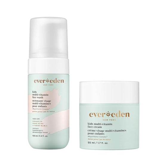 Evereden Kids Happy Face Duo (Melon Juice) - Multi-Vitamin Kids Face Wash & Kids Face Cream Set - Clean & Vegan Skin Care for Kids 3+ - Moisturizing, Nourishing, & Protective Kids Skin Care Set