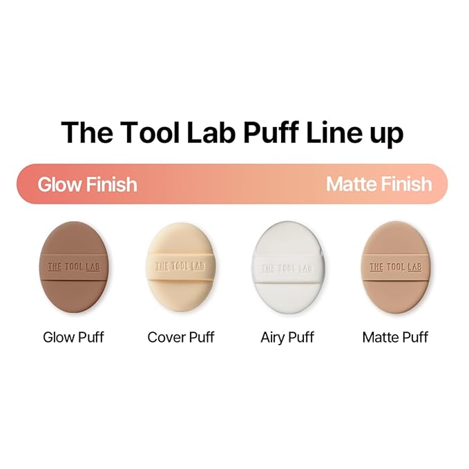 THE TOOL LAB All Day Fitting Duo (Glow type) - Premium Base Makeup Set for Liquid Cream Powder Foundation, Buffing Blending Face Brush, Sponge, Portable Case - 1.1" Flat Top Brush