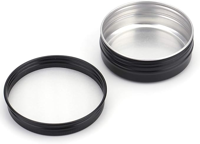Foraineam 48 Pack 2 oz Round Lip Balm Tin Cans - Aluminum Cosmetic Sample Containers with Screw Lid - Matte Black Metal Empty Tins Storage Travel Tin Jars