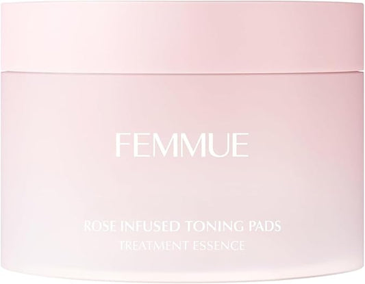 Rose Infused Face Toning Pads (60 Pack) | Daily Exfoliating Toner Cotton Rounds with Rose Water | Korean Skin Care