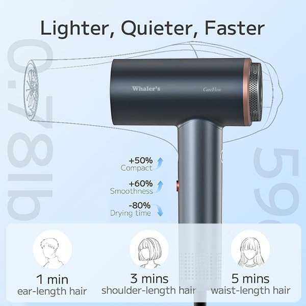 Professional Ionic Hair Dryer 1400W with Diffuser & Concentrator - 4 Speed/Heat Settings, Lightweight Fast Drying for Home Travel, Includes Brush Head & Replacement (120V 1.4kW)