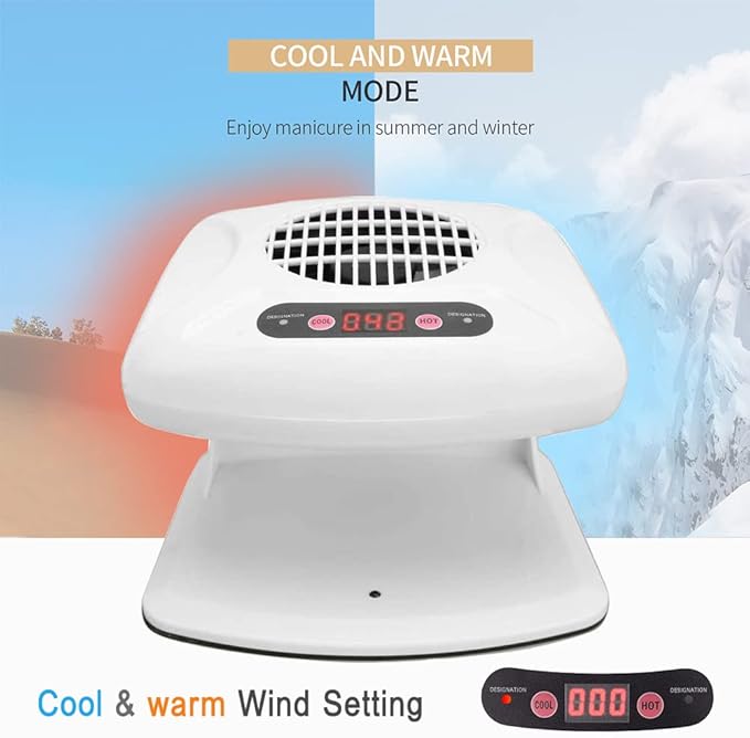 Nail Dryer Fan,Nail Gel Fast Drying Curing Nail Fan Dryer for One Hands and Single-Legged, Warm & Cool Wind Blower for Regular Nail Polish, Home and Salon Use