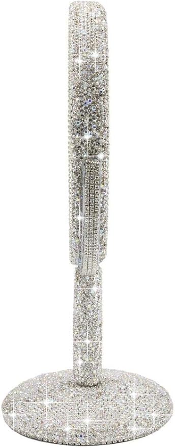 Bling Rhinestone Portable Magnified Double Sided Swivel Makeup Vanity Mirror, 360°Rotate Makeup Mirror Round Shaped Two-Sided Makeup Mirror (Silver)