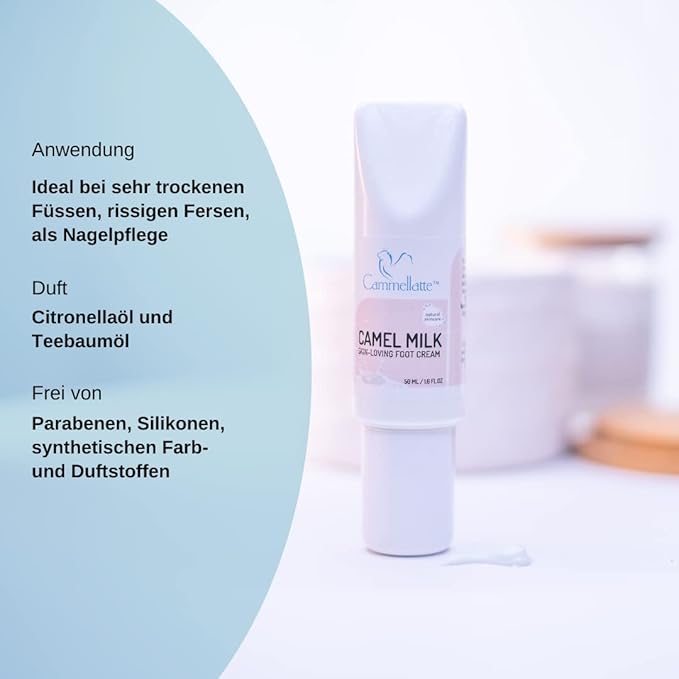 Camel Milk Foot Cream for Dry Cracked Feet With Shea Butter, Tea Tree Oil, Vitamins and Omega Fatty Acids 50 ml