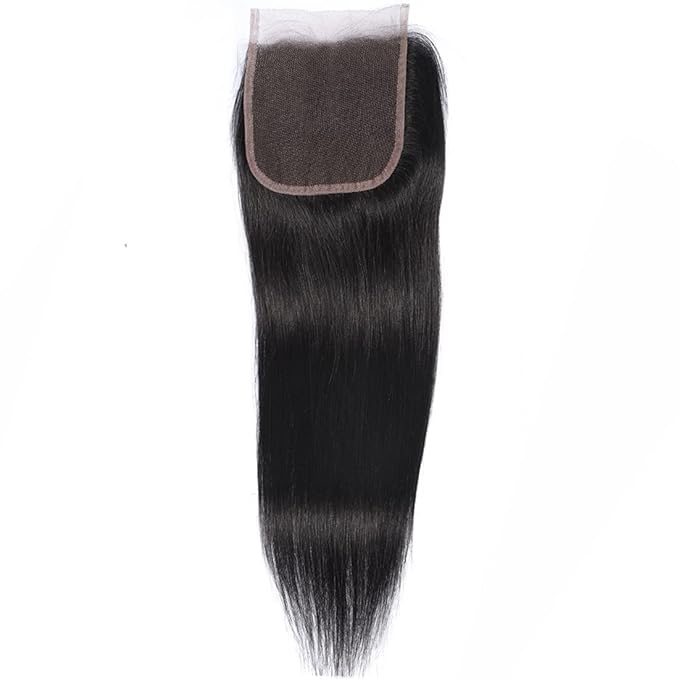4x4 Free Part Lace Closure Brazilian Straight Human Hair 10inch 130% Density Unprocessed Top Swiss Lace 4 By 4 Natural Black