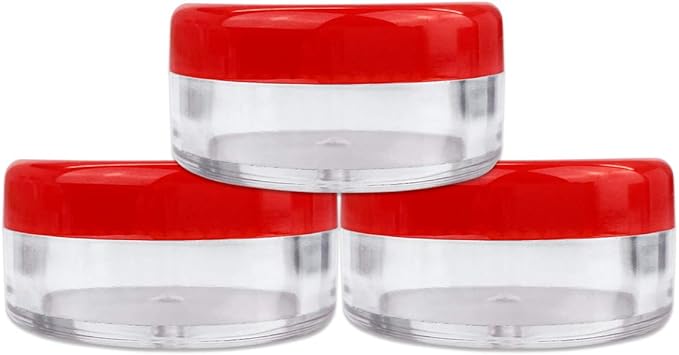 Beauticom (Quantity: 50 Pieces) 5G/5ML Round Clear Jars with RED Lids for Scrubs, Oils, Toner, Salves, Creams, Lotions, Makeup Samples, Lip Balms