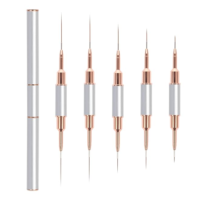 Nail Art Liner Brushes Sliver Set,double end nail art Brushes 10 Heads Striping Liner Brush for Long Lines Detail Thin nail art brush Metal Handle Striper Brushes Lengths 5/7/9/11/14/15/17/20/22/25mm