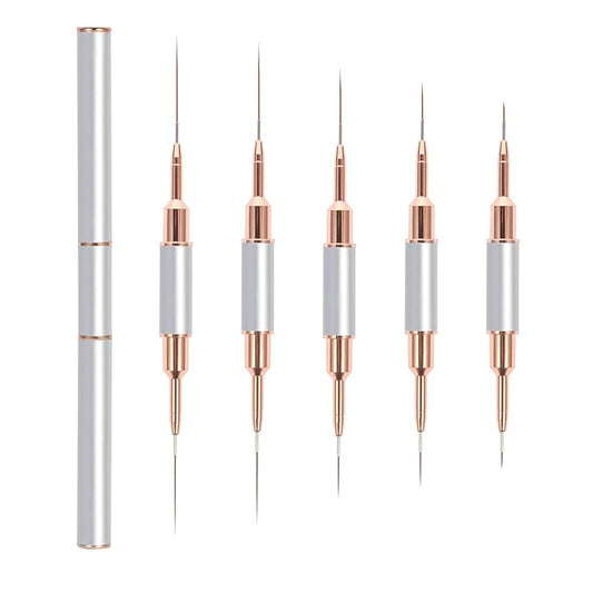 Nail Art Liner Brushes Sliver Set,double end nail art Brushes 10 Heads Striping Liner Brush for Long Lines Detail Thin nail art brush Metal Handle Striper Brushes Lengths 5/7/9/11/14/15/17/20/22/25mm