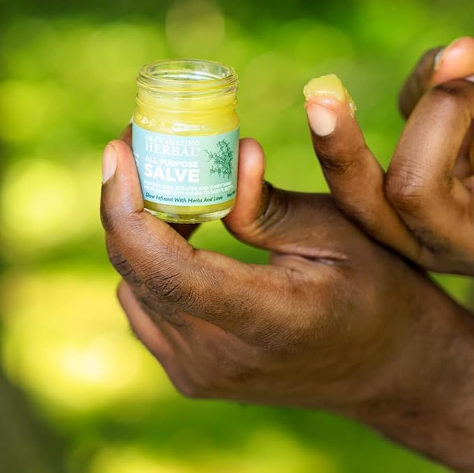 Ora's Amazing Herbal All Purpose Salve, Natural Healing Ointment, Tea Tree Balm, Comfrey Calendula Thyme Plantain, Hand Salve, Rash Cream, Dry Skin Repair, Itch Relief, 1 oz Glass Jar