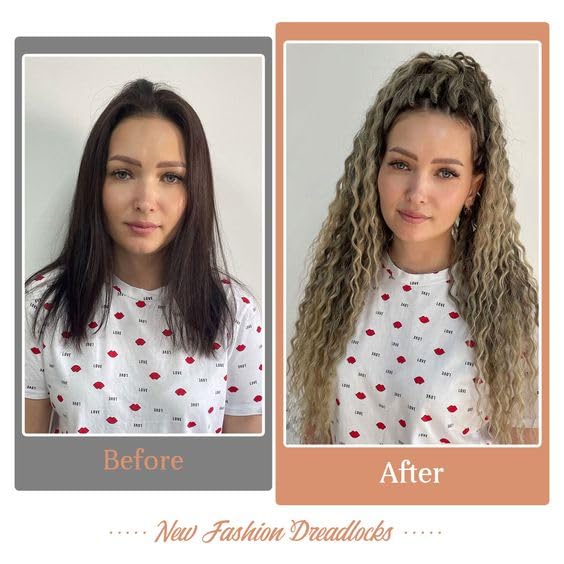 24 Inch 30 Strands SE Dreadlock Extensions Sets，3 In 1 Mixed Synthetic Dreads Extensions, Ombre Purple Straight&Curly&Boho Handmade Dreads Hippie Style Dreadlocks for Woman