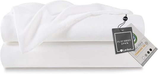 Lavisun Flat Sheets Only 2 Pack, Hotel Quality Twin Flat Sheets Only, Soft Brushed Microfiber Flat Sheet Set, Breathable & Wrinkle-Free, Perfect for Home, Dorm & Massage (White, Twin)