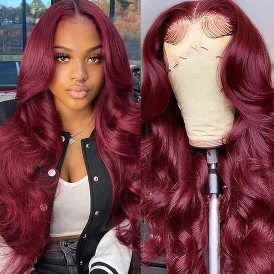 99j Burgundy Lace Front Wigs Human Hair Body Wave Lace Front Wigs Human Hair Pre Plucked 180% Density Wine Red Wig Human Hair Colored Wigs for Women 13x4 HD Lace Frontal Wigs Human Hair 20 inch