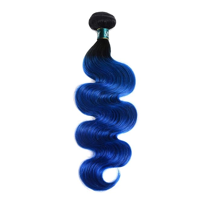 1B/Blue Hair Ombre Brazilian Body Wave 1 Bundle Deal Pre-Colored Remy Human Hair Weaving 2 Tone Ombre Hair 10A Virgin Human Hair Bundles (28", Body 1B/Blue)