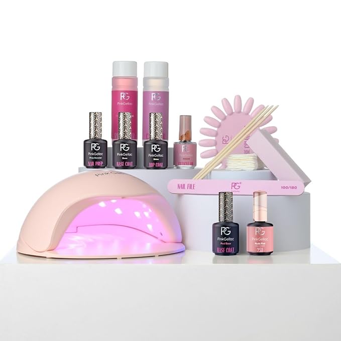 Premium Peel Off Gel Polish Kit - UV & LED Lamp Gel Nail Polish Set includes Base, Top Coat & Nude Color - Beginner Friendly