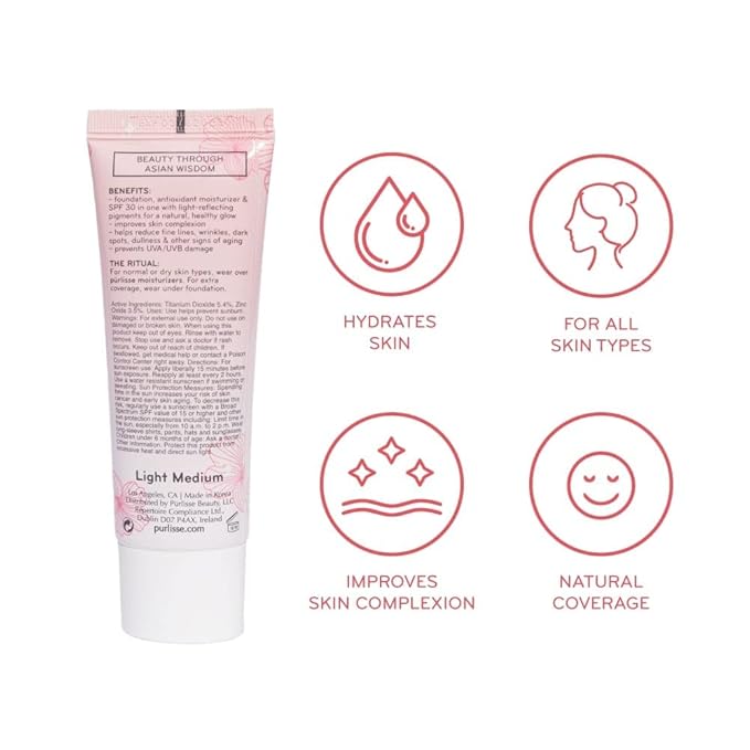 pūrlisse Radiant Glow Illuminating BB Cream with SPF 30 - Glow BB Cream Enriched with Goji & Hawthorn Berry for Dewy Skin - Helps to Improve Skin Texture & Radiance - Deep (1.4 oz)
