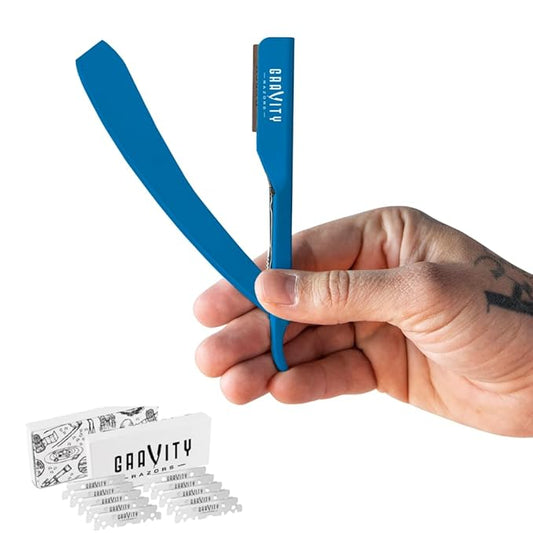 Professional Straight Razor - Ultra Exposed Straight Razor Kit with 10 Gravity Premium Blades, 2mm Exposed (Mystique)