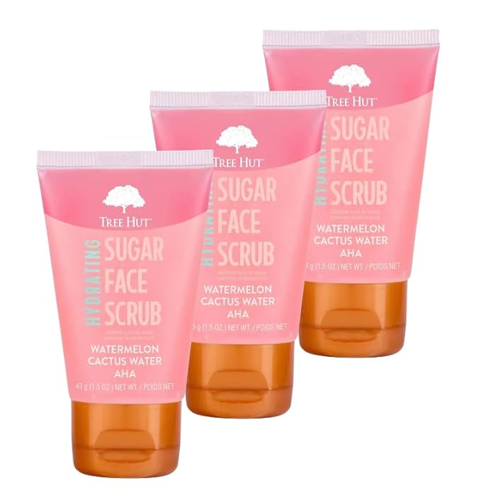 Watermelon & Cactus Hydrating Face Scrub – 1.5 fl oz, Deep Pore Cleanser with AHA, Exfoliates Skin & Impurities, Vegan & Free of Parabens & Sulfates, VitaBoost™ Loofah (Pack of 3, Watermelon & Cactus)