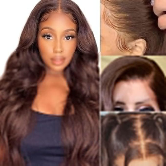 Azkiu Brown Body Wave Lace Front Wigs Human Hair Wigs HD Lace Front Wig Human Hair Pre Plucked with Baby Hair 150 Density Brazilian Virgin Transparent Lace Front Wig Colored (22 Inch)
