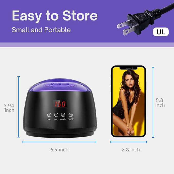 Gentle Waxing Kit -Hard Wax Kit for Hair Removal with Silicone Bowl,4 Bags Hard Wax Beads and Aloe vera gel - at Home Use Wax Warmer for Full Body, Bikini, Eyebrow, Face, Sensitive Skin（Black）