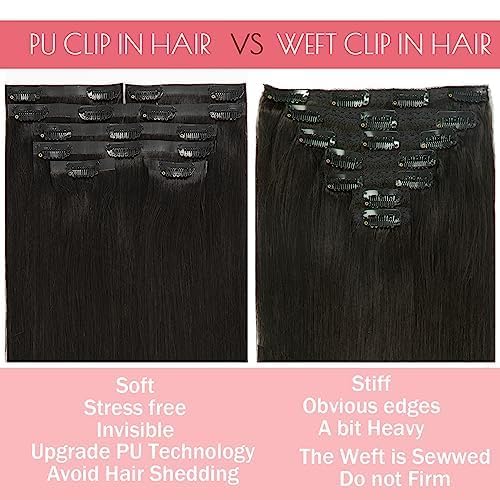 Loxxy Seamless Clip in Hair Extensions Real Human Hair Natural Black Extensions Hair Clip in Skin Weft 7Pcs 110G Invisible Seamless Extensions Clip in Human Hair For Women 20Inch #1B