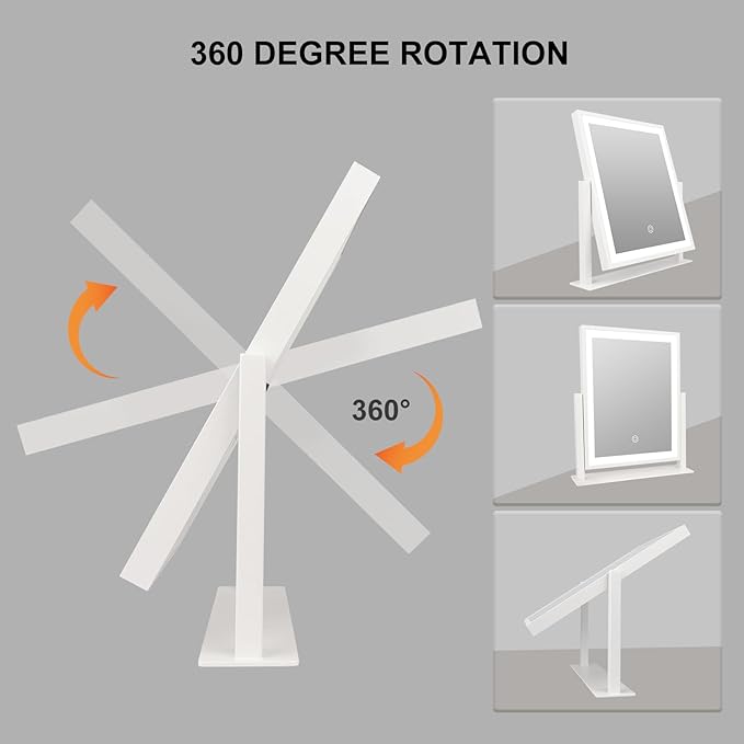 Beelux Classic 16 in Lighted Vanity Mirror Led Makeup Mirror with Light White Tabletop Mount Home Mirror with Dimmable LED Lights Thanksgiving Wedding Birthday Present Touch Control 360 Rotation