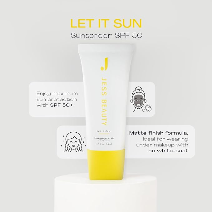 JESS BEAUTY | Let it Sun 50+ Sunscreen Green Tea & Aloe Extract | Skincare Sun Protection 1.7 fl oz